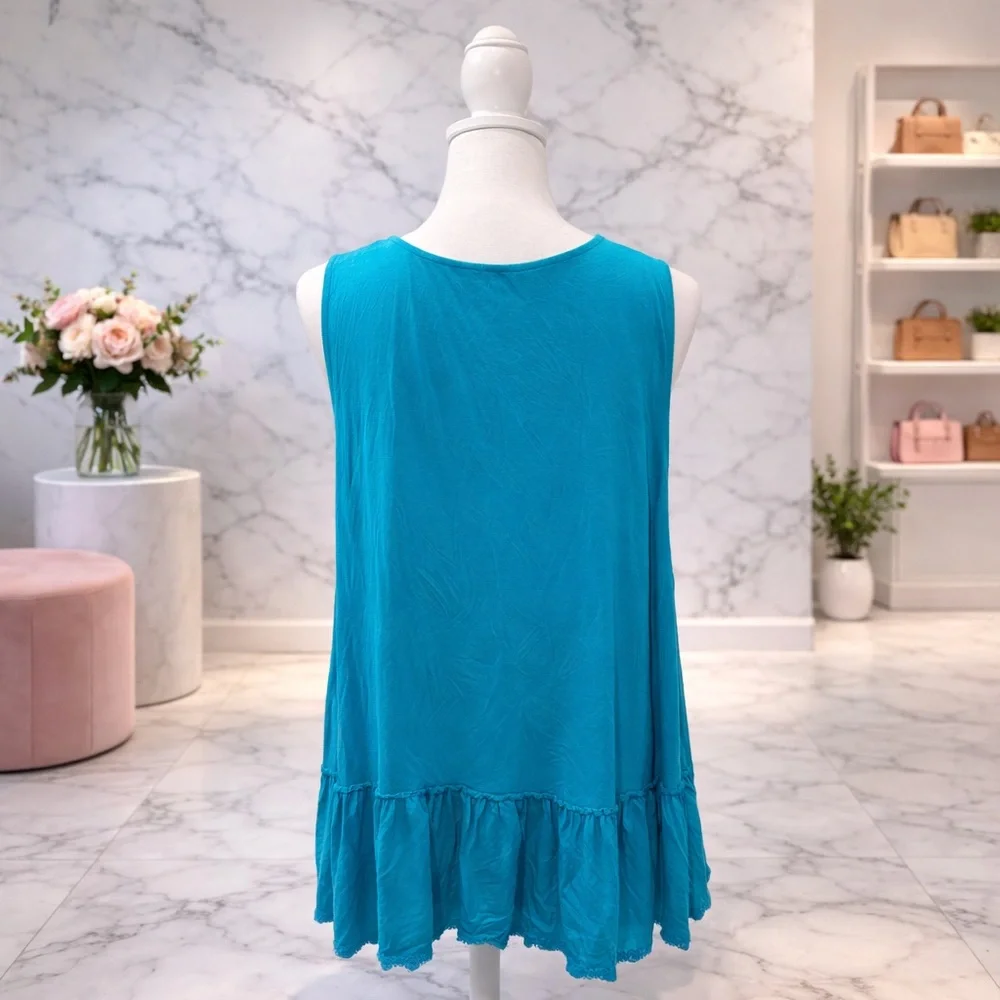 White Birch Teal Lace Ruffle Tunic Tank XL Boutique NWOT